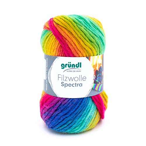 Gründl Filzwolle Spectra, (OEKO-TEX zertifiziert, 100 % Schurwolle zum Filzen, 100 g / 100 m, 1 Knäuel á 100 g), carneval multicolor von Gründl