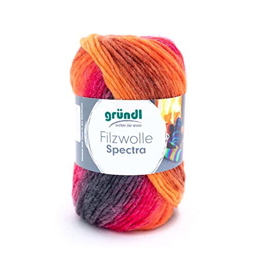 Gründl Filzwolle Spectra, (OEKO-TEX zertifiziert, 100 % Schurwolle zum Filzen, 100 g / 100 m, 1 Knäuel á 100 g), vulcano multicolor von Gründl