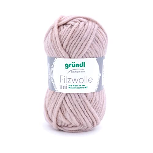 Gründl Filzwolle uni (Wolle zum Filzen, Stricken und Häkeln, Garn aus 100% Schurwolle, 50 g / 50 m, Nadelstärke: 8-9, 1 x 50 g), Beigebraun von Gründl