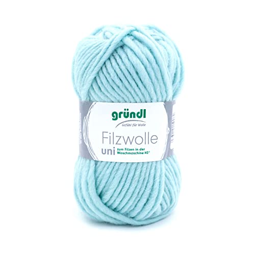 Gründl Filzwolle uni (Wolle zum Filzen, Stricken und Häkeln, Garn aus 100% Schurwolle, 50 g / 50 m, Nadelstärke: 8-9, 1 x 50 g), Mint von Gründl