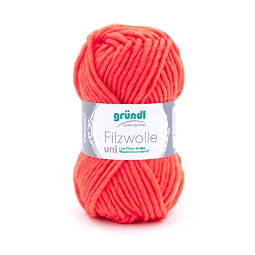 Gründl Filzwolle uni (Wolle zum Filzen, Stricken und Häkeln, Garn aus 100% Schurwolle, 50 g / 50 m, Nadelstärke: 8-9, 1 x 50 g), Orange von Gründl