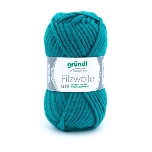 Gründl Filzwolle uni (Wolle zum Filzen, Stricken und Häkeln, Garn aus 100% Schurwolle, 50 g / 50 m, Nadelstärke: 8-9, 1 x 50 g), Petrol von Gründl