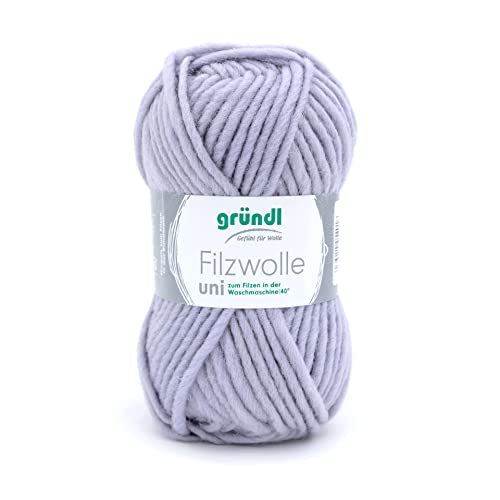 Gründl Filzwolle uni (Wolle zum Filzen, Stricken und Häkeln, Garn aus 100% Schurwolle, 50 g / 50 m, Nadelstärke: 8-9, 1 x 50 g), Silbergrau von Gründl