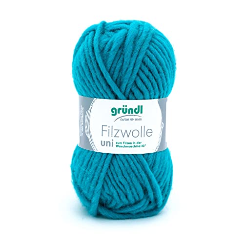 Gründl Filzwolle uni (Wolle zum Filzen, Stricken und Häkeln, Garn aus 100% Schurwolle, 50 g / 50 m, Nadelstärke: 8-9, 1 x 50 g), Türkisgrün von Gründl