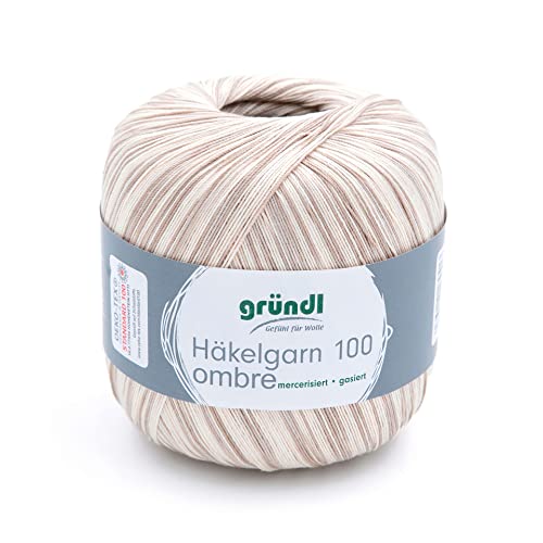 Gründl Häkelgarn 100 ombré (mercerisiertes Baumwollgarn zum Häkeln aus 100% Baumwolle, 100 g / 566 m, Nadelstärke: 1,5-2, 1 x 100 g), beige-grau von Gründl