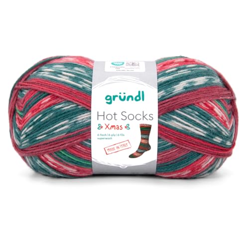 Gründl Hot Socks Christmas, Xmas,Weihnachtssockenwolle,6-fädig,150 g/375 m, 75% Schurwolle, 25% Polyamid von Gründl