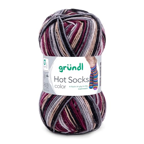 Gründl Hot Socks Color, Sockenwolle mit Farbverlauf, Strumpfwolle 4-fach, 4-fädig, Sockengarn, 50g | 75% Wolle, 25% Polyamid (408) von Gründl