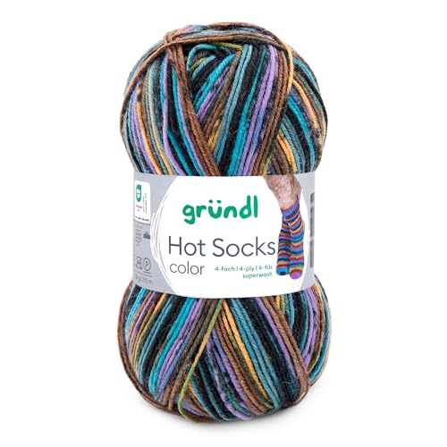 Gründl Hot Socks Color, Sockenwolle mit Farbverlauf, Strumpfwolle 4-fach, 4-fädig, Sockengarn, 50g | 75% Wolle, 25% Polyamid (409) von Gründl