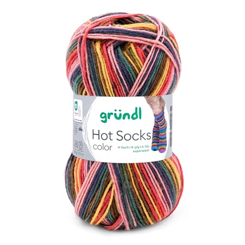 Gründl Hot Socks Color, Sockenwolle mit Farbverlauf, Strumpfwolle 4-fach, 4-fädig, Sockengarn, 50g | 75% Wolle, 25% Polyamid (417) von Gründl