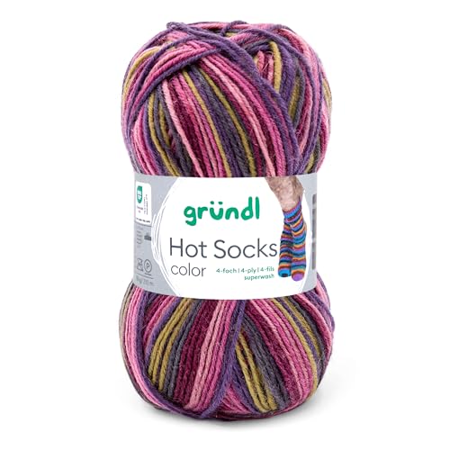 Gründl Hot Socks Color, Sockenwolle mit Farbverlauf beere rosa gelbgrün lila, Strumpfwolle 4-fach, 4-fädig, Sockengarn, 50g | 75% Wolle, 25% Polyamid (402) von Gründl