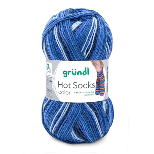 Gründl Hot Socks Color, Sockenwolle mit Farbverlauf blau, Strumpfwolle 4-fach, 4-fädig, Sockengarn, 50g | 75% Wolle, 25% Polyamid (407) von Gründl