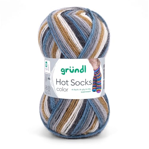 Gründl Hot Socks Color, Sockenwolle mit Farbverlauf blau braun grau, Strumpfwolle 4-fach, 4-fädig, Sockengarn, 50g | 75% Wolle, 25% Polyamid (419) von Gründl