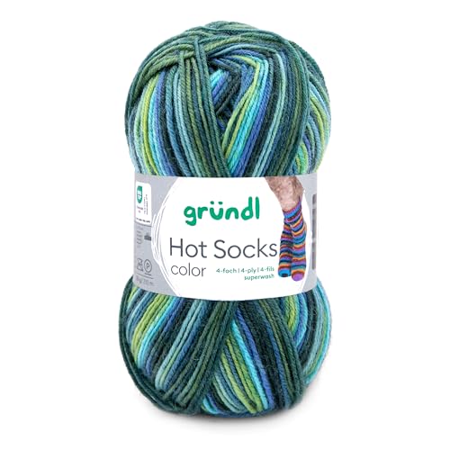 Gründl Hot Socks Color, Sockenwolle mit Farbverlauf türkis grün blau, Strumpfwolle 4-fach, 4-fädig, Sockengarn, 50g | 75% Wolle, 25% Polyamid (404) von Gründl