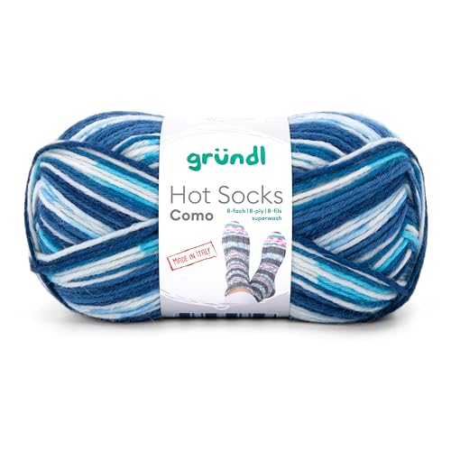 Gründl Hot Socks Como, Sockenwolle 8-fach, Sockengarn 8-fädig, dicke Strumpfwolle musterbildend, Farbverlauf, 150g / 300m (03 blau hellblau) von Gründl