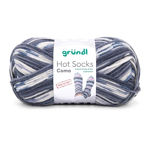 Gründl Hot Socks Como, Sockenwolle 8-fach, Sockengarn 8-fädig, dicke Strumpfwolle musterbildend, Farbverlauf, 150g / 300m (04 hellgrau grau) von Gründl