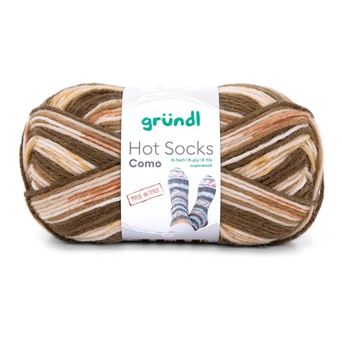 Gründl Hot Socks Como, Sockenwolle 8-fach, Sockengarn 8-fädig, dicke Strumpfwolle musterbildend, Farbverlauf, 150g / 300m (05 braun beige) von Gründl