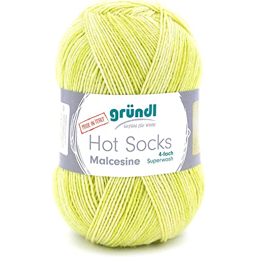 Gründl Hot Socks Malcesine (Sockenwolle aus 75% Schurwolle (superwash) und 25% Polyamid, Made in Italy, 4-fach Sockengarn, 100 g / 420 m, Nadelstärke: 2,5 mm - 3 mm, 1 x 100 g), zitronat multicolor von Gründl