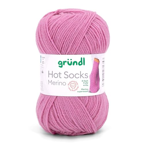 Gründl Hot Socks Merino, Sockenwolle altrosa mit Merinowolle, Strumpfwolle 4-fädig 50g / 200m, Sockengarn 4fädig uni einfarbig (29 altrosa) von Gründl