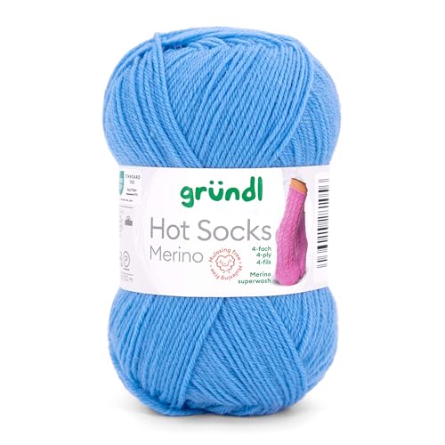 Gründl Hot Socks Merino, Sockenwolle blau mit Merinowolle, Strumpfwolle 4-fädig 50g / 200m, Sockengarn 4fädig uni einfarbig (19 jeansblau) von Gründl