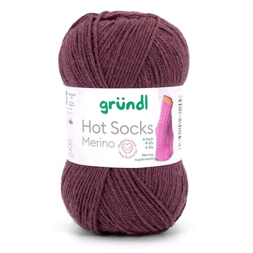 Gründl Hot Socks Merino, Sockenwolle braun mit Merinowolle, Strumpfwolle 4-fädig 50g / 200m, Sockengarn 4fädig uni einfarbig (24 braun) von Gründl