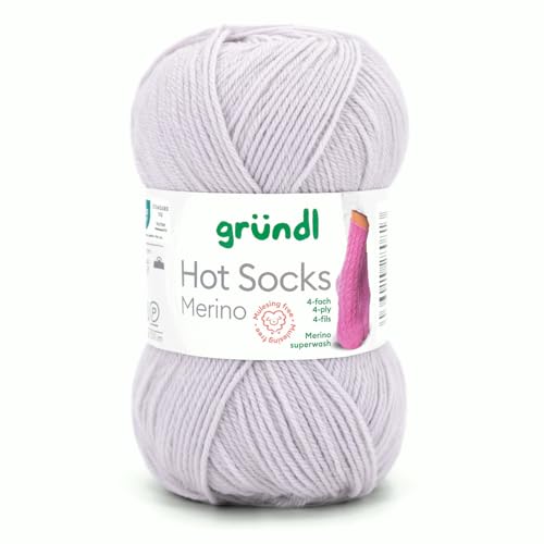 Gründl Hot Socks Merino, Sockenwolle grau mit Merinowolle, Strumpfwolle 4-fädig 50g / 200m, Sockengarn 4fädig uni einfarbig (11 hellgrau) von Gründl