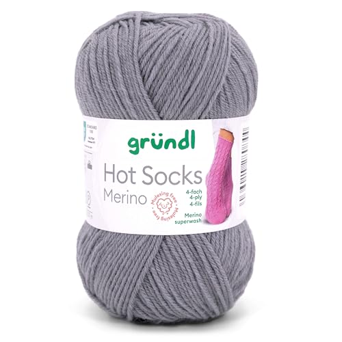 Gründl Hot Socks Merino, Sockenwolle grau mit Merinowolle, Strumpfwolle 4-fädig 50g / 200m, Sockengarn 4fädig uni einfarbig (12 stahlgrau) von Gründl