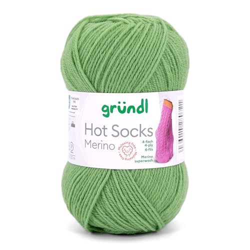 Gründl Hot Socks Merino, Sockenwolle grün mit Merinowolle, Strumpfwolle 4-fädig 50g / 200m, Sockengarn 4fädig uni einfarbig (08 grasgrün) von Gründl