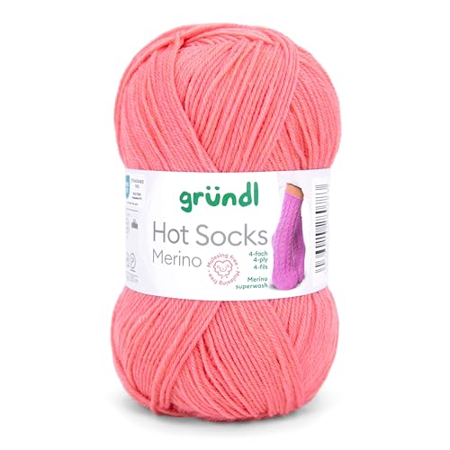 Gründl Hot Socks Merino, Sockenwolle lachs apricot mit Merinowolle, Strumpfwolle 4-fädig 50g / 200m, Sockengarn 4fädig uni einfarbig (10 apricot) von Gründl