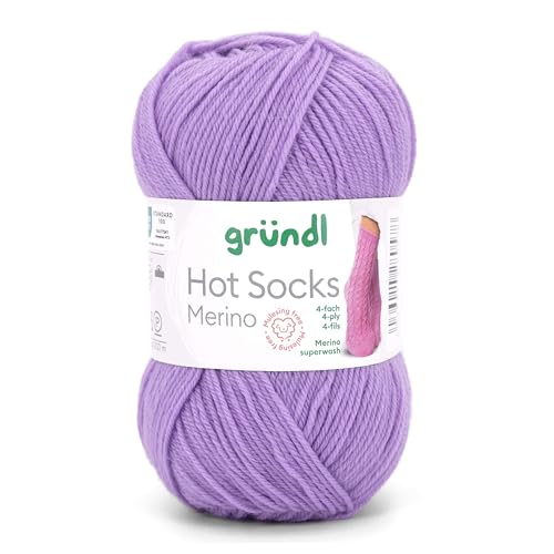 Gründl Hot Socks Merino, Sockenwolle lila hell mit Merinowolle, Strumpfwolle 4-fädig 50g / 200m, Sockengarn 4fädig uni einfarbig (03 flieder) von Gründl