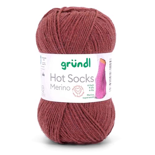 Gründl Hot Socks Merino, Sockenwolle mit Merinowolle, Strumpfwolle 4-fädig 50g / 200m, Sockengarn 4fädig uni einfarbig (28 bordeaux) von Gründl