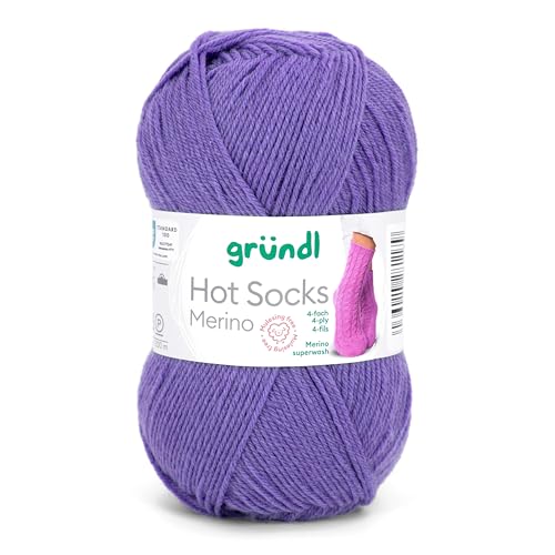 Gründl Hot Socks Merino, Sockenwolle mit Merinowolle lila, Strumpfwolle 4-fädig 50g / 200m, Sockengarn 4fädig uni einfarbig (18 lila) von Gründl