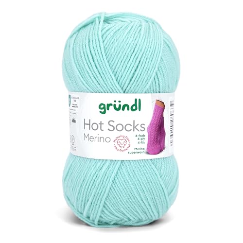 Gründl Hot Socks Merino, Sockenwolle pastell mint mit Merinowolle, Strumpfwolle 4-fädig 50g / 200m, Sockengarn 4fädig uni einfarbig (05 mint) von Gründl