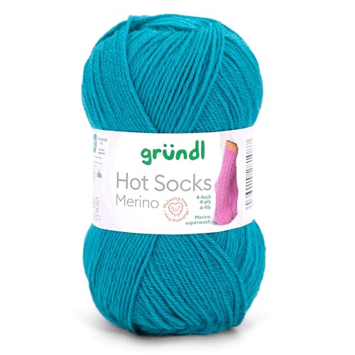 Gründl Hot Socks Merino, Sockenwolle petrol mit Merinowolle, Strumpfwolle 4-fädig 50g / 200m, Sockengarn 4fädig uni einfarbig (20 petrol) von Gründl