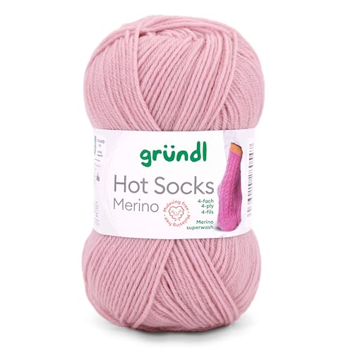 Gründl Hot Socks Merino, Sockenwolle rosa mit Merinowolle, Strumpfwolle 4-fädig 50g / 200m, Sockengarn 4fädig uni einfarbig (02 rose) von Gründl