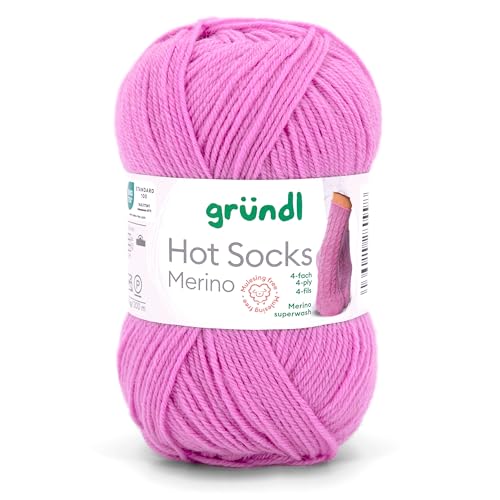 Gründl Hot Socks Merino, Sockenwolle rosa pink mit Merinowolle, Strumpfwolle 4-fädig 50g / 200m, Sockengarn 4fädig uni einfarbig (17 orchidee) von Gründl