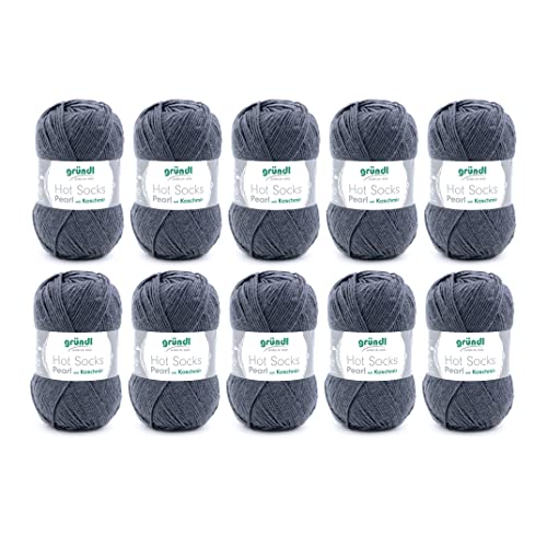 Gründl Hot Socks Pearl uni Strickwolle (kuschelig weiche Sockenwolle aus 75 % Merinowolle, 20 % Polyamid, 5 % Kaschmir, 50 g / 200 m, Nadelstärke: 2,5 - 3, 10 x 50 g), anthrazit, 40 x 37 x 11 cm von Gründl