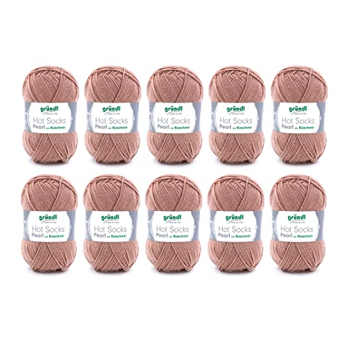 Gründl Hot Socks Pearl uni Strickwolle (kuschelig weiche Sockenwolle aus 75 % Merinowolle, 20 % Polyamid, 5 % Kaschmir, 50 g / 200 m, Nadelstärke: 2,5 - 3, 10 x 50 g), Camel, 40 x 37 x 11 cm von Gründl