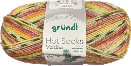 Gründl Hot Socks Voltino,6-fach, 150 g/375m, 75% Schurwolle/25% Polyamid, (01 gelb orange) von Gründl