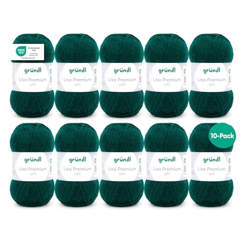 Gründl Lisa Premium Wolle, Polyacryl, tannengrün, 133 m, Nadelstärke 3,5- 4,5, 10er Pack, 10P760-16 von Gründl