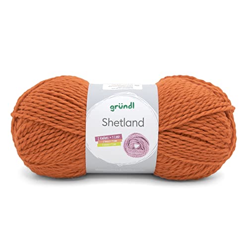 Gründl Shetland Wolle (modisches und weiches Strickgarn aus 80% Polyacryl und 20% Wolle, 100 g / 170 m, Nadelstärke: 7-8, 1 x 100 g), orange von Gründl
