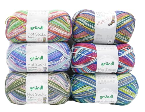 Gründl Sockenwolle Paket Hot Socks Alpaca, Sockengarn 4-fädig, Strumpfwolle 100g, 420m, 65% Wolle, 25% Polyamid, 10% Alpaka von Gründl