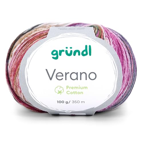 Gründl Verano, Sommergarn, Baumwollgarn, 100g, 350m Lauflänge, Stricknadel 2,5-3,5mm, Farbverlauf (01 marine-weiß-kürbis) von Gründl