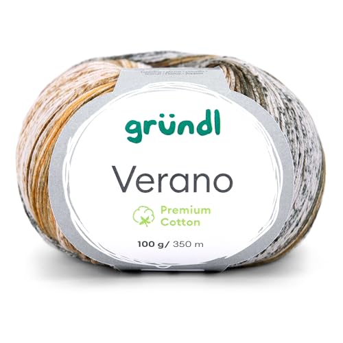 Gründl Verano, Sommergarn, Baumwollgarn, 100g, 350m Lauflänge, Stricknadel 2,5-3,5mm, Farbverlauf (08 himbeer-wollweiß-schiefergrau) von Gründl