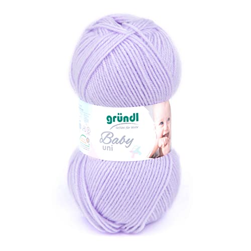 Gründl Baby uni Strickgarn (OEKO-TEX zertifizierte Baby Wolle, strapazierfähig und pflegeleicht, 70 % Polyacryl 30 % Polyamid, 50 g / 150 m, Nadelstärke: 3,5 - 4,5, 1 x 50 g), Flieder von Gründl