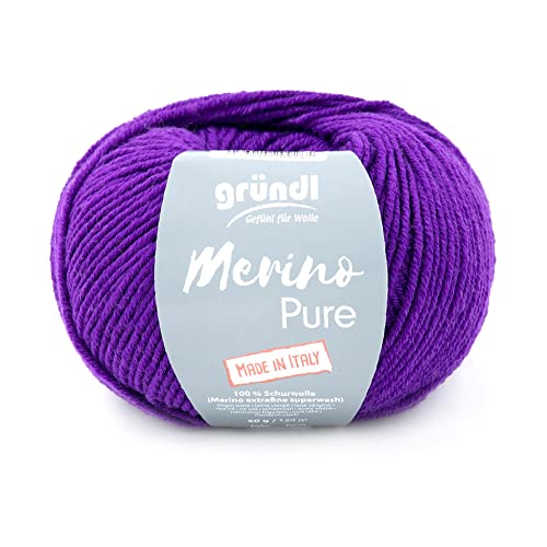 Gründl Wolle 50 Gramm Merino Pure, aus 100% Schurwolle, Merino Extrafine Superwash, zum Stricken oder Häkeln (08 Violett) von Gründl