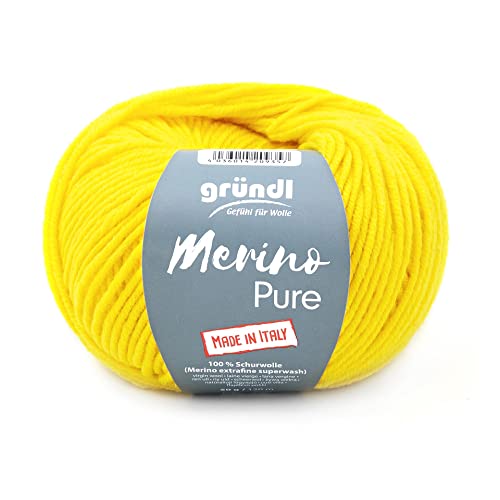 Gründl Wolle 50 Gramm Merino Pure, aus 100% Schurwolle, Merino Extrafine Superwash, zum Stricken oder Häkeln (11 Sonnengelb) von Gründl