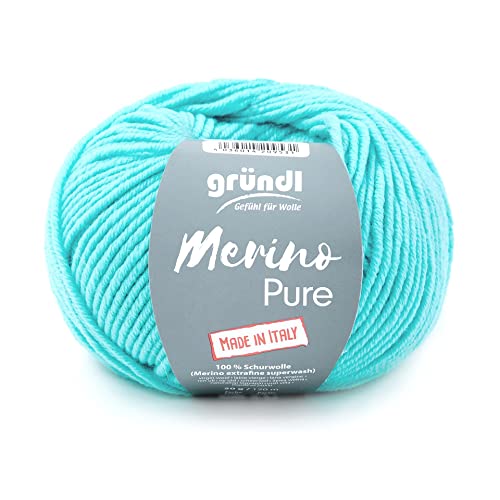 Gründl Wolle 50 Gramm Merino Pure, aus 100% Schurwolle, Merino Extrafine Superwash, zum Stricken oder Häkeln (17 Pastelltürkis) von Gründl