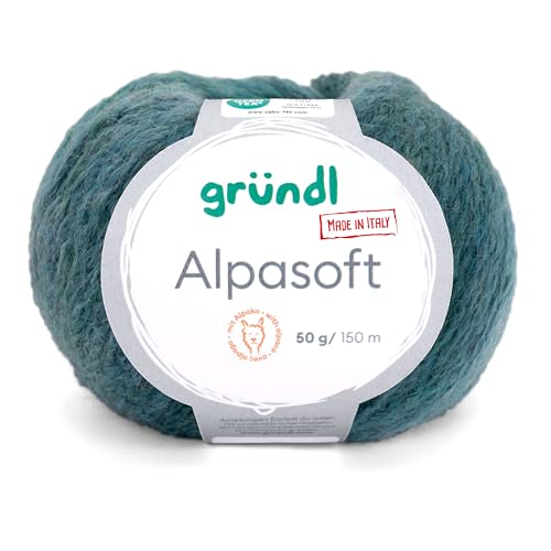 Gründl Wolle Alpasoft, Alpakawolle mit Farbverlauf, Häkelwolle, Strickgarn, 63% Alpaka 37% Polyamid, 50g/150 m, Nadelstärke 6-7 mm (04 türkis-petrol) von Gründl