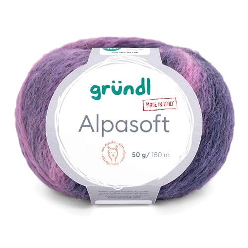 Gründl Wolle Alpasoft, Alpakawolle mit Farbverlauf, Häkelwolle, Strickgarn, 63% Alpaka 37% Polyamid, 50g/150 m, Nadelstärke 6-7 mm (05 beere-rosa) von Gründl