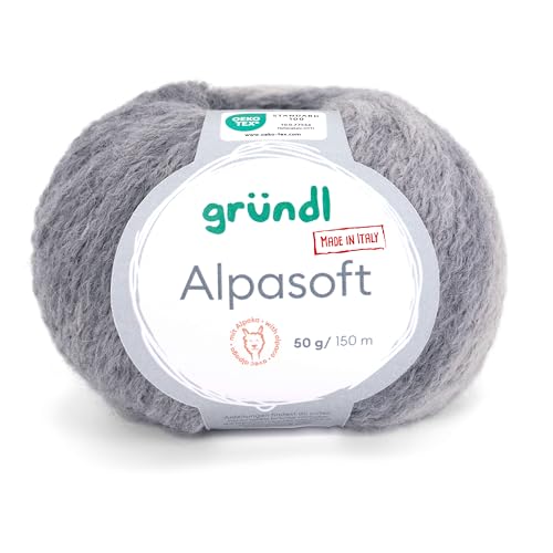 Gründl Wolle Alpasoft, Alpakawolle mit Farbverlauf, Häkelwolle, Strickgarn, 63% Alpaka 37% Polyamid, 50g/150 m, Nadelstärke 6-7 mm (06 grau-schwarz) von Gründl